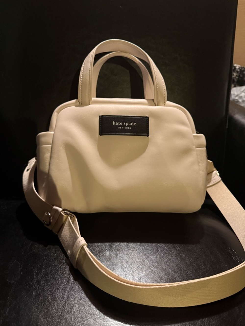 kate spade Cream puffed Leather Dome Satchel with Crossbody Strap